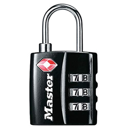 Master Lock Black TSA-Approved Luggage Lock with Wide Lock Body and Thin, Durable Steel Shackle, Zipper Lock for Backpacks, Luggage, 4680DBLK - size: 1 Pack