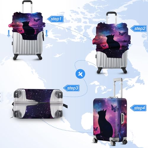 ANNA QUEEN Travel Luggage Cover Suitcase Protector Suitcase Cover Anti-Scratch,Stretchable Bag Cover Washable Durable Polyester - color: Black Cat, size: L(fits 28-30Inch suitcase)