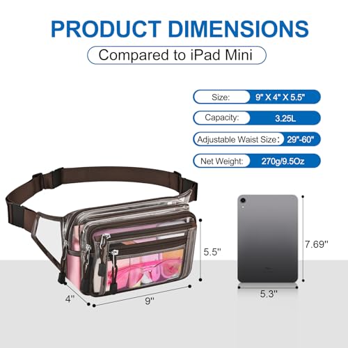 USPECLARE Clear Fanny Pack Stadium Approved Large Multi-Purpose Waist Bag - color: Chocolate, style: 1-pack-pvc