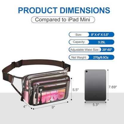 USPECLARE Clear Fanny Pack Stadium Approved Large Multi-Purpose Waist Bag - color: Chocolate, style: 1-pack-pvc