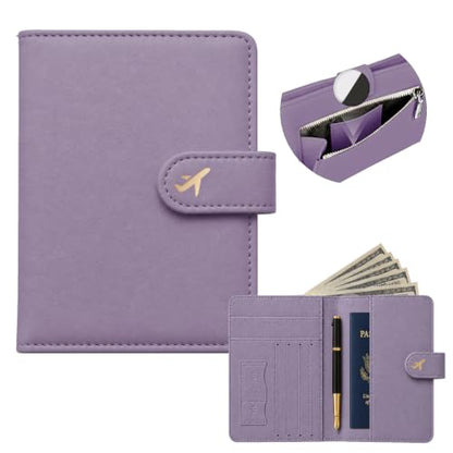 RFID Passport Holder with Tracker Slot, Leather Travel Wallet - color: Purple