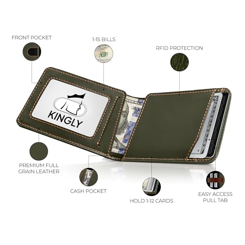 Kingly Cash Pocket Slim Wallet for Men, RFID Blocking, Olive Green - color: Olive Green