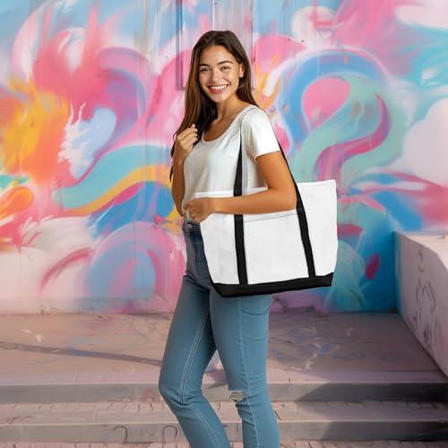 DALIX 23" Premium 24 oz. Cotton Canvas Shopping Tote Bag - color: Black