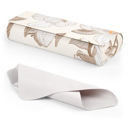 Glasses Case Hard Shell, PU Leather Floral Eyeglass Case | Sturdy Metal Frame, Secure Magnetic Closure, Compact & Lightweight, Fits Small & Slim Glasses, Cleaning Cloth Included - color: Cream