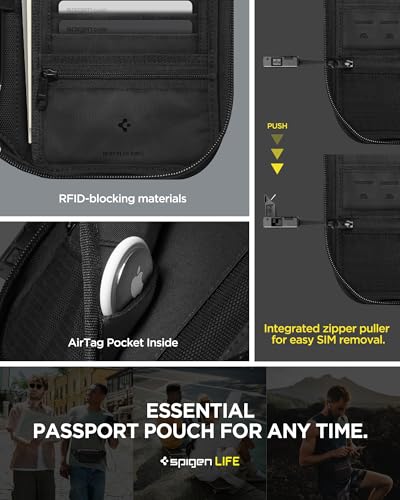 Spigen Life Passport Card Cover Holder, RFID Blocking - color: Black - Family Size