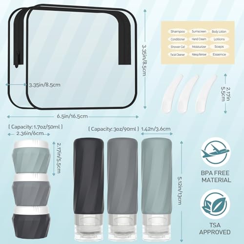 6Pcs Travel Bottles for Toiletries, Silicone Travel Size Containers Set - color: GRAY
