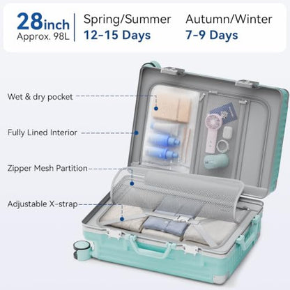 Trunk Luggage, Hardside Large Checked Suitcase, Mint Green, 28 in - color: mint green, size: 28in
