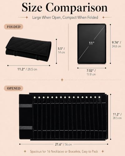Travel Necklace Organizer, Tangle Free Jewelry Case, 16 Slots - color: Black Diamond