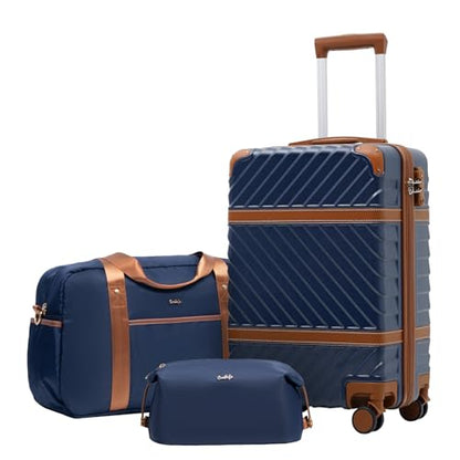 Coolife PC Hardshell Luggage, TSA Lock, Spinner Wheels, 20in Carry-On - color: Navy, size: 3 piece set (DB/TB/20)