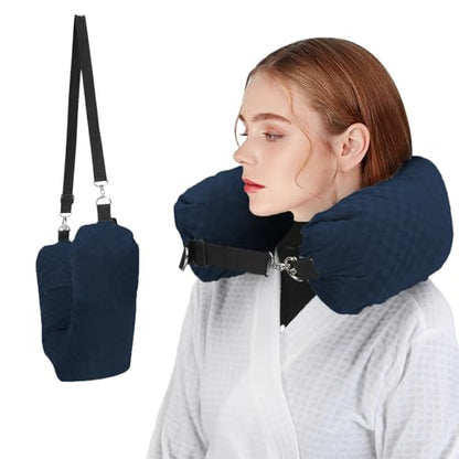 Stuffable Neck Pillow for Travel, Packable Neck Pillow (Blue-Checkerboard) - color: Blue-checkerboard