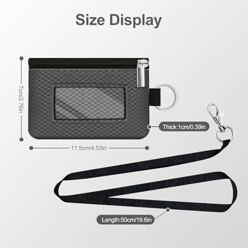 Minimalist RFID Blocking Small Wallet with ID Window,WaterResistant Zip Id Case Wallet with Lanyard Keychain for Cards,Cash,Travel,Women,Men (DarkGrey) - color: DarkGrey