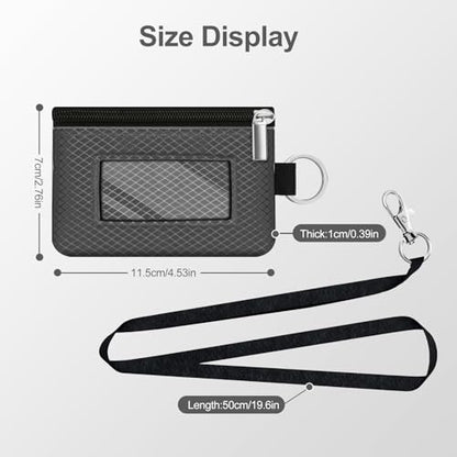Minimalist RFID Blocking Small Wallet with ID Window,WaterResistant Zip Id Case Wallet with Lanyard Keychain for Cards,Cash,Travel,Women,Men (DarkGrey) - color: DarkGrey