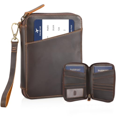 Polare Full Grain Leather Family 4 Passport Holder Wallet RFID Organizer - color: A-Dark Brown