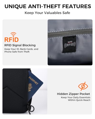 Crossbody Sling Bag, Lightweight Travel Sling Backpack with RFID Blocking - color: Black