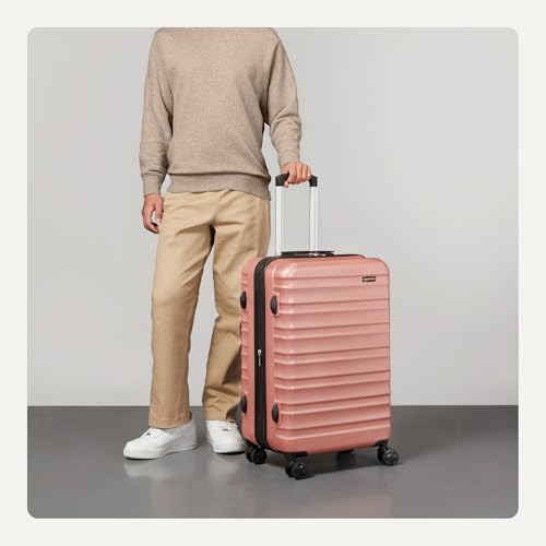 Amazon Basics 26" Hardside Medium Checked Luggage, Expandable Hardshell Suitcase with Telescoping Handle, Scratch-Resistant Surface, Four Multi-directional Wheels, Rose Gold - color: Rose Gold, size: Medium Checked