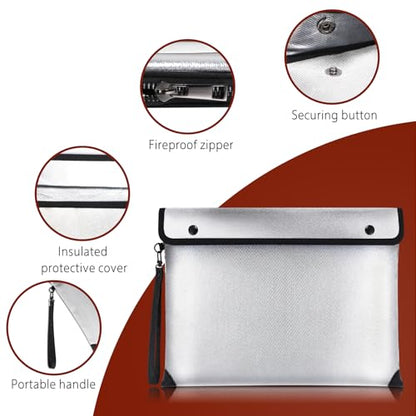 6500℉ Upgraded Fireproof Document Bag A4 Size (Silver)