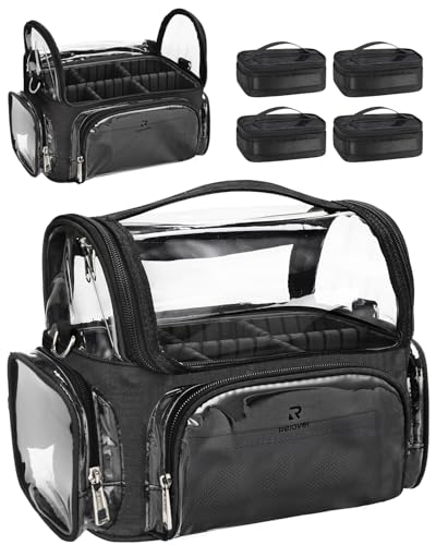 NAONAYA Makeup Brush Bag With 4 Mini Pouches Makeup Brush Holder - color: clear with 4 mini bags, size: S