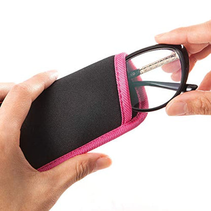TRIUMPH VISION 3 Pack Reading Glasses Pouch Soft Case Eyeglass Sleeve Slim - color: Blue,light Green,bright Pink, size: Small