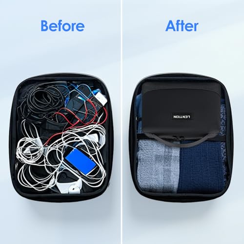 LENTION Premium Waterproof Electronics Organizer Travel Bag with Handle | Large Multi-Compartment Carry Case Fits Tablet, Chargers, Cables, Airpods & Hard Drives to Organize Small Tech Accessories - color: Black