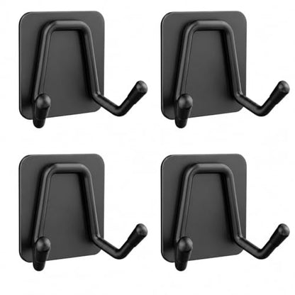 Adhesive Hooks - 4 Pack Heavy Duty Adhesive Wall Hooks, Self Adhesive Double Coat Hooks for Hanging Towels, Robes, Hats, Bags in Bathroom, Kitchen, Bedroom