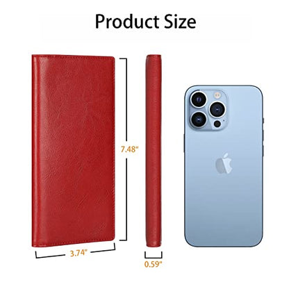 Lavemi Ultra Slim Thin Leather Women Wallet RFID Blocking Credit Card Holder Bifold Long Ladies Billfold - color: 1-waxed Red
