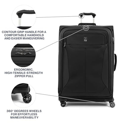 Travelpro Tourlite Softside 29" Expandable Luggage with 4 Spinner Wheels, Lightweight Suitcase, Checked Large, Black - color: Black, size: Checked-Large 29-Inch