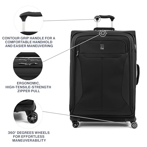 Travelpro Tourlite Softside 29" Expandable Luggage with 4 Spinner Wheels, Lightweight Suitcase, Checked Large, Black - color: Black, size: Checked-Large 29-Inch