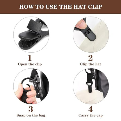 Niveaya Hat Clip for Travel on Bag, Strong Clip Secure Hold, 2 Pack - color: 2pcs Black+black
