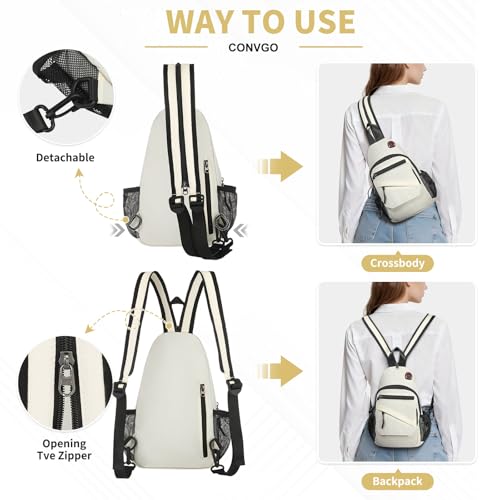 Sling Bag for Men Women,Convertible Crossbody Backpack Chest Bag - color: Beige, size: Large