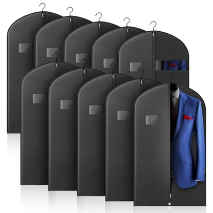 Hleelomi 10 Pack 40-in Garment Bag for Hanging Clothes Black Suit Bag - color: black, size: 40“ （10 pack)