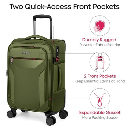 22'' Upright Spinner Softshell Suitcase w/Spinner Wheels - color: Green, size: Carry-On 22 inch