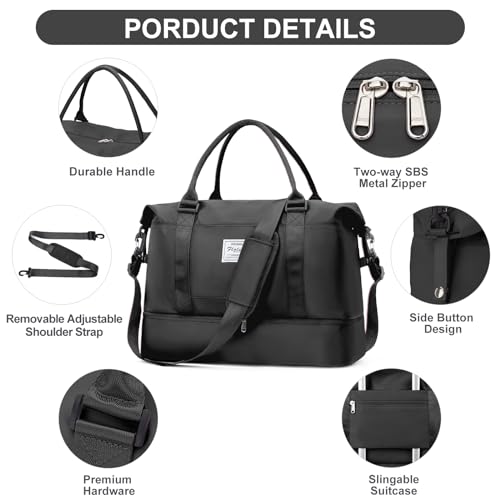 Weekender Bags for Women, Carry-On Overnight Travel Duffel Bag - color: A-Black-3Pcs-0022, size: Extra Large