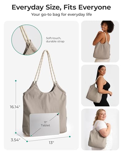 BAGSMART Tote Bag for Women, Travel Tote Beach Bag with Zipper for Gym - color: Khaki Checkerboard Pattern