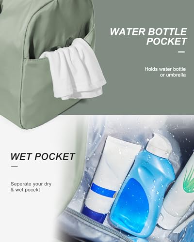 WISEPACK Gym Bag for Womens with Shoes Compartment Travel Duffel Bag - color: B2-Grey Green