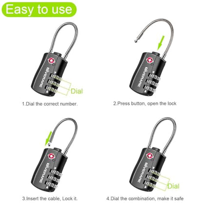 2 Pack TSA Approved Luggage Locks, Combination Travel Cable Padlocks, Re-settable 3-Digit Lock, Weatherproof Keyless Padlock for Gym Locker, Golf Bag Case, Backpack, Gate, Hasp-Black - size: 2 Pack