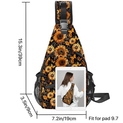 Yrebyou Sunflower Sling Bag for Women Lightweight Crossbody Backpack with Adjustable Strap Casual Daypack Roomy Capacity Breathable for Travel Work Daily Use - color: Dark Yellow