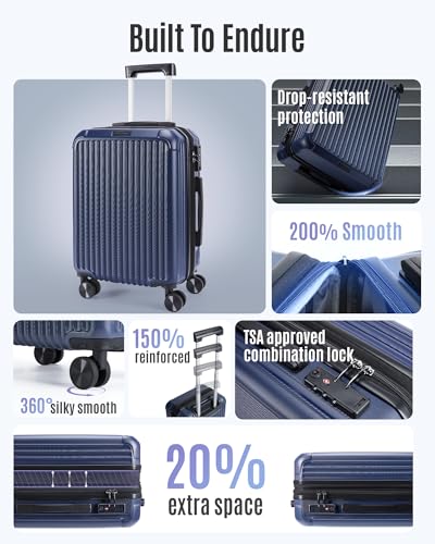 LIGHT FLIGHT 20 Inch Carry On Luggage 22x14x9 Airline Approved, Dark Blue - color: Dark Blue, size: Carry-On - 20"