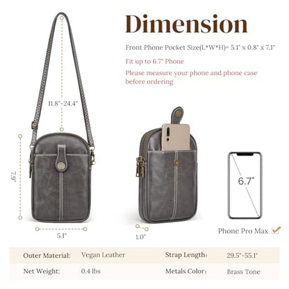 S-ZONE Small Crossbody Bags for Women Trendy RFID Blocking Cell Phone Purse - color: Dark Grey