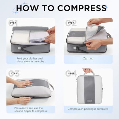 OlarHike 10 Set Compression Packing Cubes for Travel Essentials,Compressible Expandable Space Saver Bags for Organizing Clothes,Luggage Suitcase Garment Bags with Over 1000 pcs Mesh Holes(Gray) - color: Gray