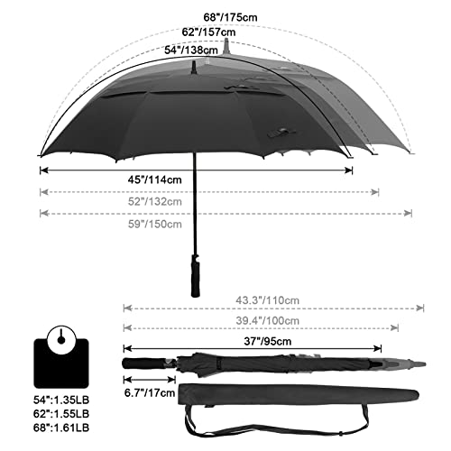 G4Free 47/54/62/68/72 Inch Golf Umbrella Windproof Auto Open Large Umbrella - color: Black, size: 68 inch