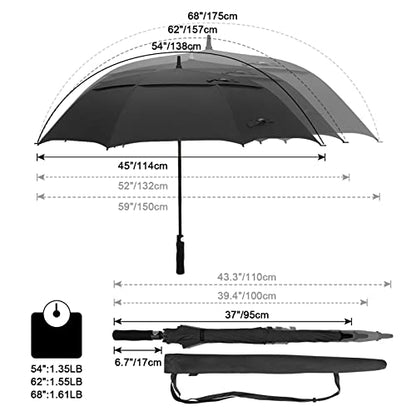 G4Free 47/54/62/68/72 Inch Golf Umbrella Windproof Auto Open Large Umbrella - color: Black, size: 68 inch