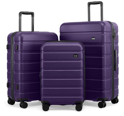 Coolife Luggage Set, 3 Piece Lightweight Durable Hardshell, Deep Purple - color: Deep Purple