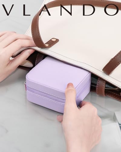 VLANDO Travel Jewelry Case with Mirror, Storage 3 Pairs of Stud Earrings - color: F.Purple - Mirror