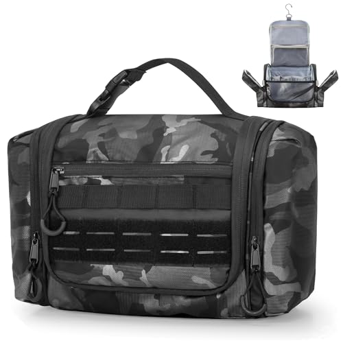 Hanging Toiletry Bag for Men, Tactical Dopp Kit Toiletry Travel Bag - color: Black Camo