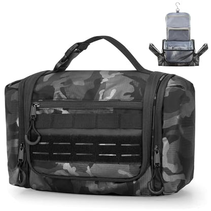 Hanging Toiletry Bag for Men, Tactical Dopp Kit Toiletry Travel Bag - color: Black Camo
