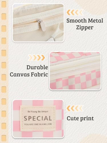 Bigmeta Gingham Expandable Pencil Case for Teens Girls - Pink - color: Pink
