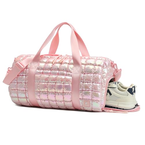 Quilted Duffel Bag for Women, Puffer Gym Duffle Bag with Shoe Compartment Lightweight Large Crossbody Sport Travel Bag Tote Pink Abalone - color: Abalone