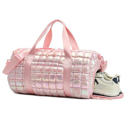 Quilted Duffel Bag for Women, Puffer Gym Duffle Bag with Shoe Compartment Lightweight Large Crossbody Sport Travel Bag Tote Pink Abalone - color: Abalone