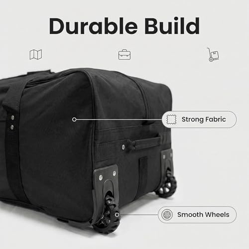 36" Extra Large Foldable Rolling Duffle Bag with Support, Heavy-Duty Spacious Checked Luggage Bag, Wheelered Cargo Tote for Travel Camping Moving, Black