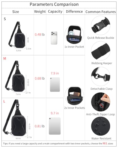 OSOCE Sling Bag for Men, Crossbody Bag EVA, Anti-Theft, Water-Resistant - size: Medium